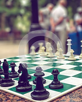 The chess matches of of Sobornaya PloschadÃ¢â¬â¢, or Cathedral Square in the center of Odessa, Ukraine photo
